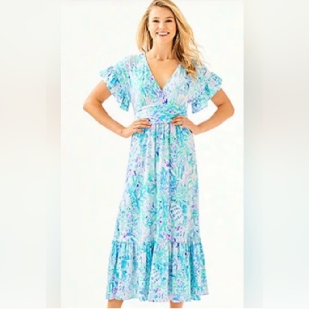 Lilly Pulitzer Vibrant Blue and Pink Maxi Dress size xs